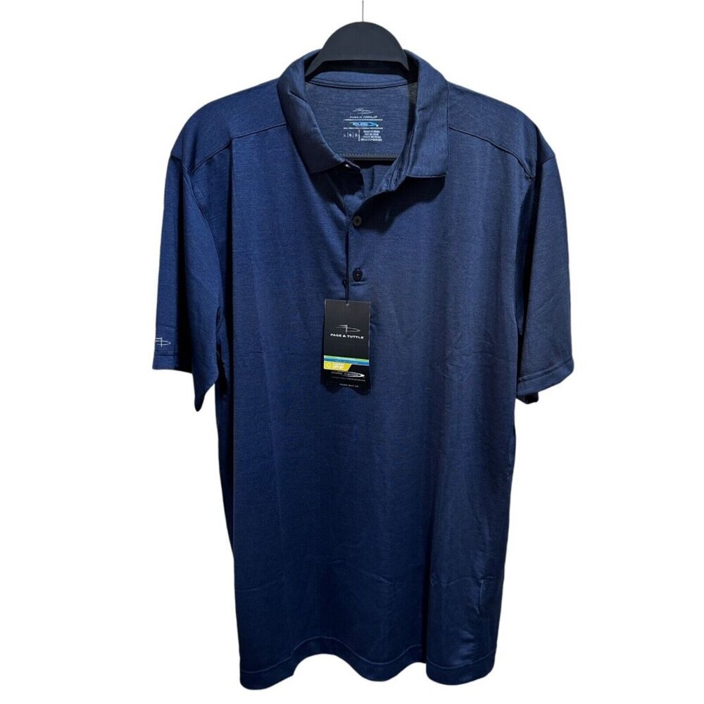 Page & Tuttle Mens Size L Cool Swing Solid Blue Heather‎ Short Sleeve Polo Shirt